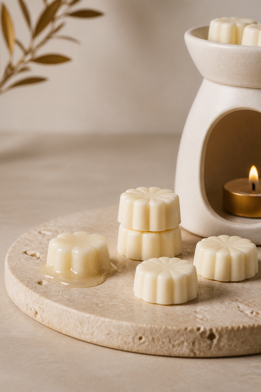 Cream soy wax melts on a premium tray